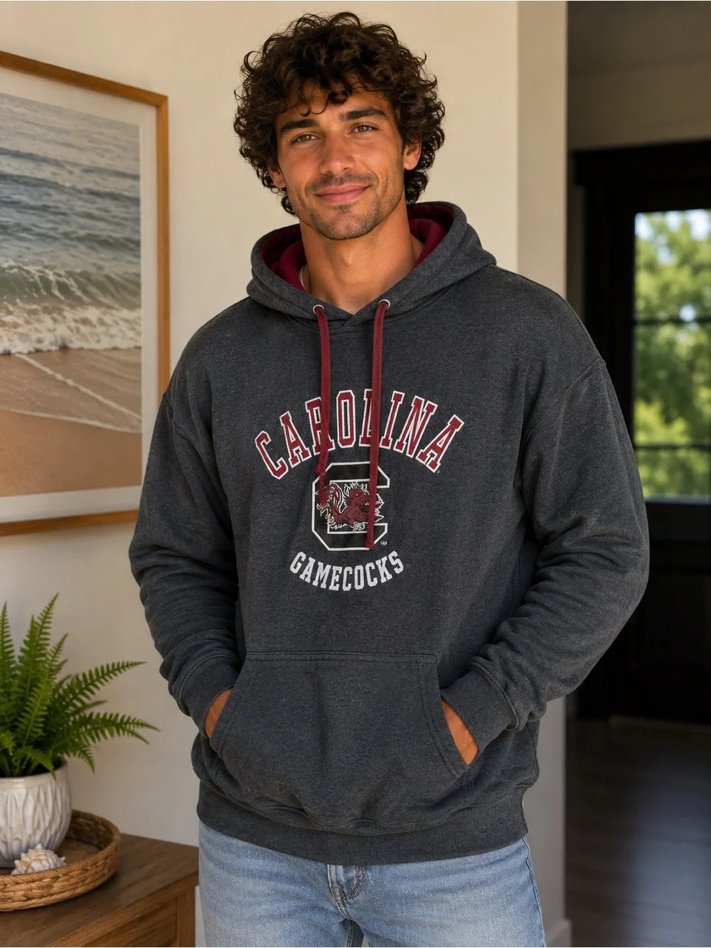 Stadium Athletics Men's Charcoal Hoodie with Maroon Accents